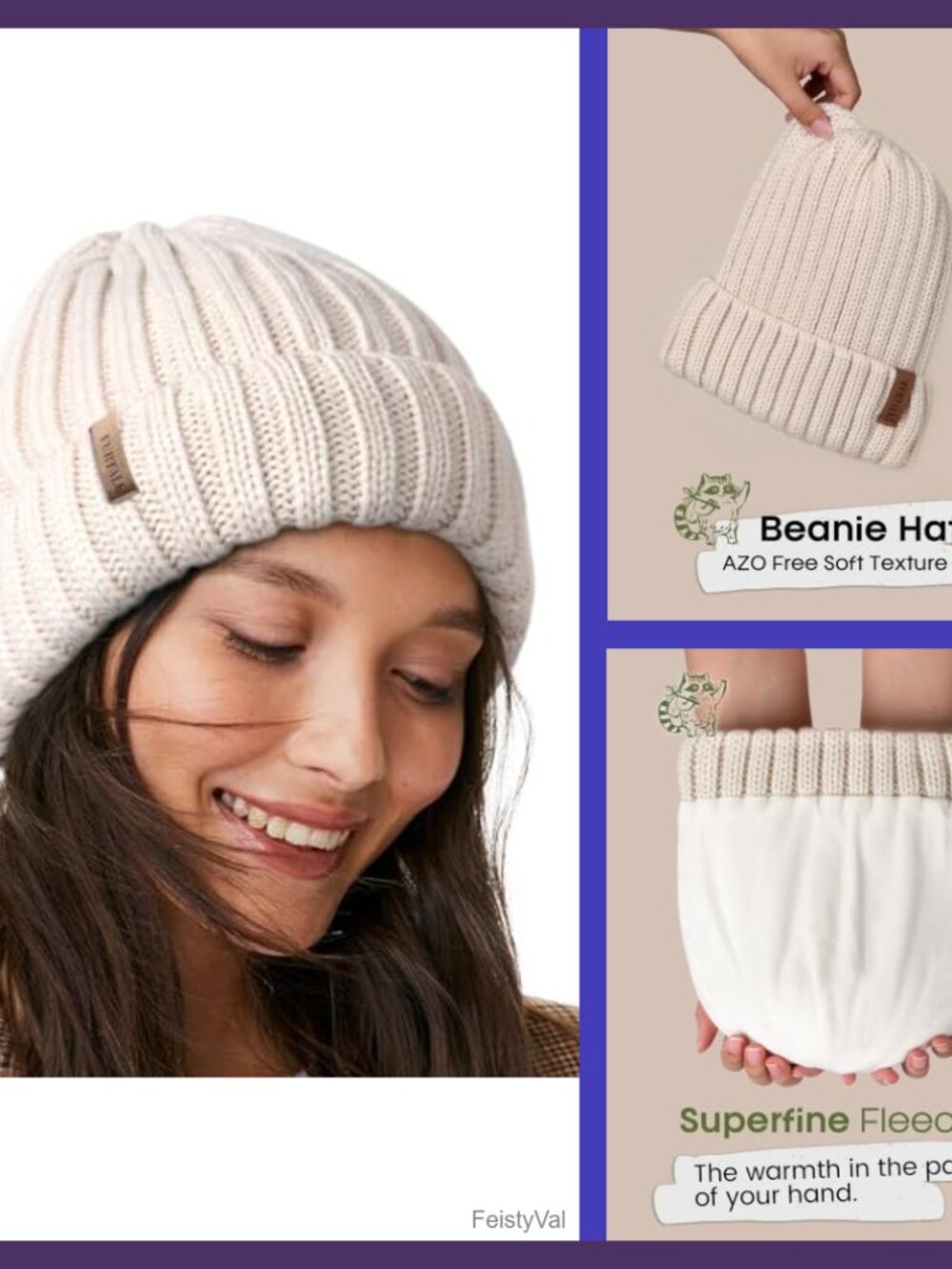 Fleece Lined Cable Knit Chunky Beanie Winter Snow Cap